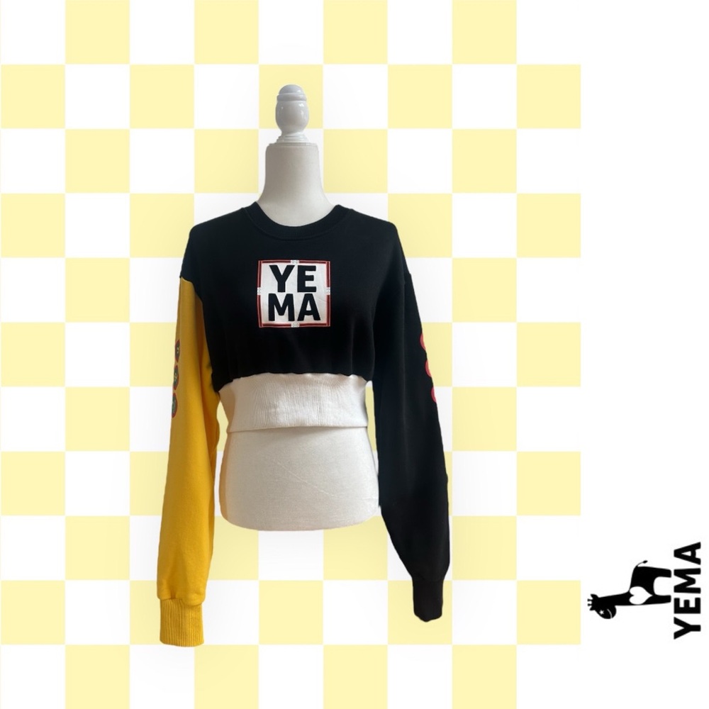 Yema Designer Colorblock Cropped GJH Sweatshirt, Size L, MSRP $150